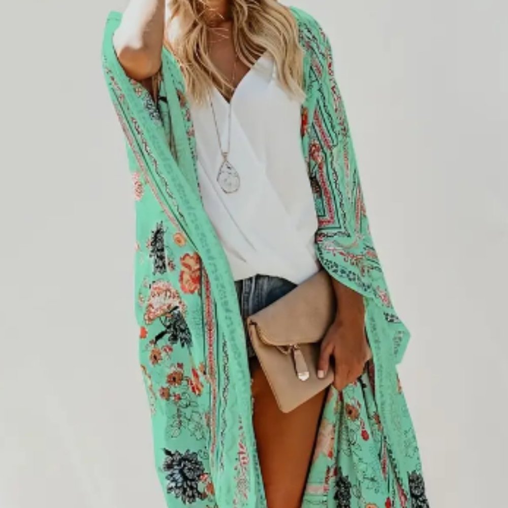 Women's Floral Pattern Beachwear Kimono Cover up  M/L